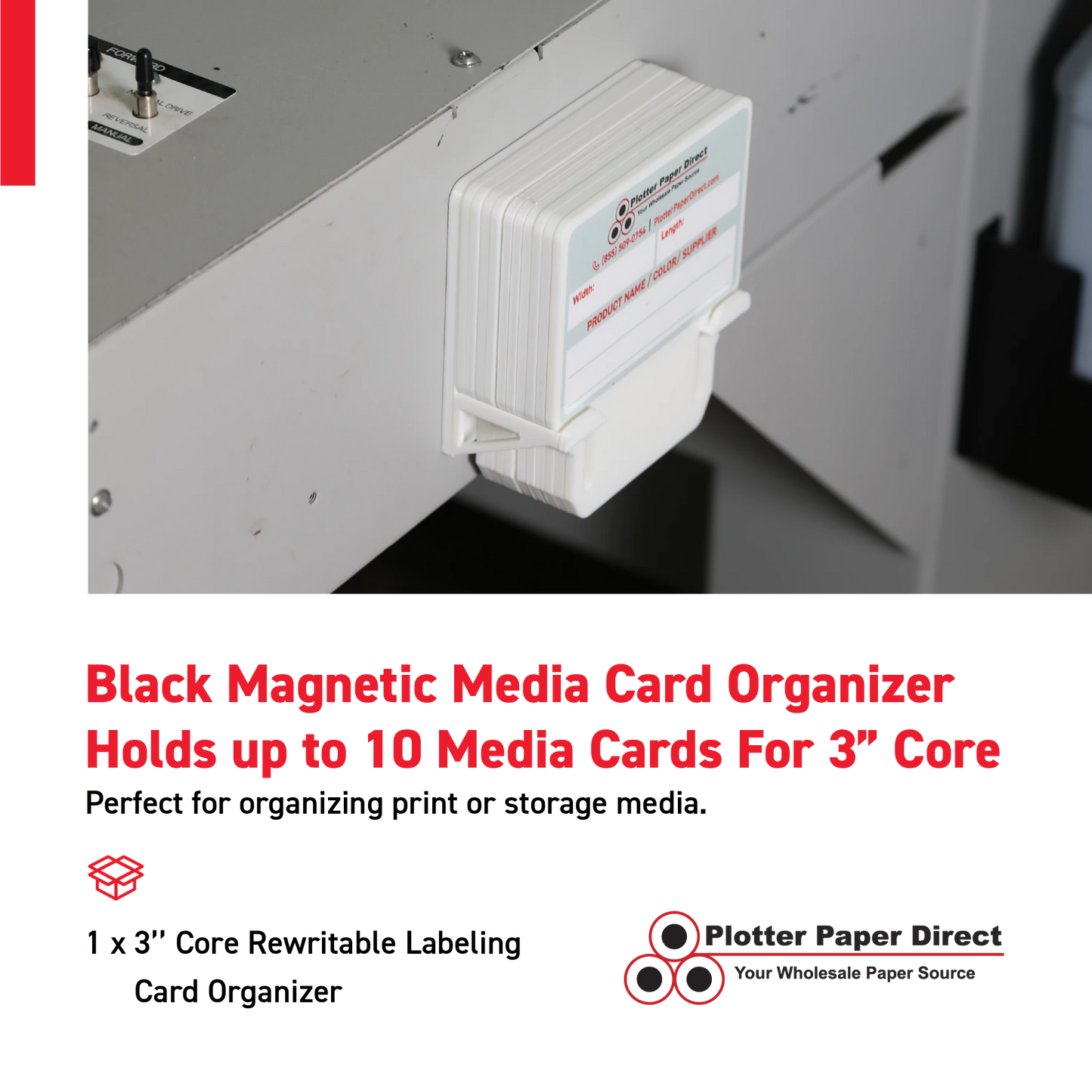 White Magnetic MediaCards Organizer, Store up to 10 MediaCards for 3" Core