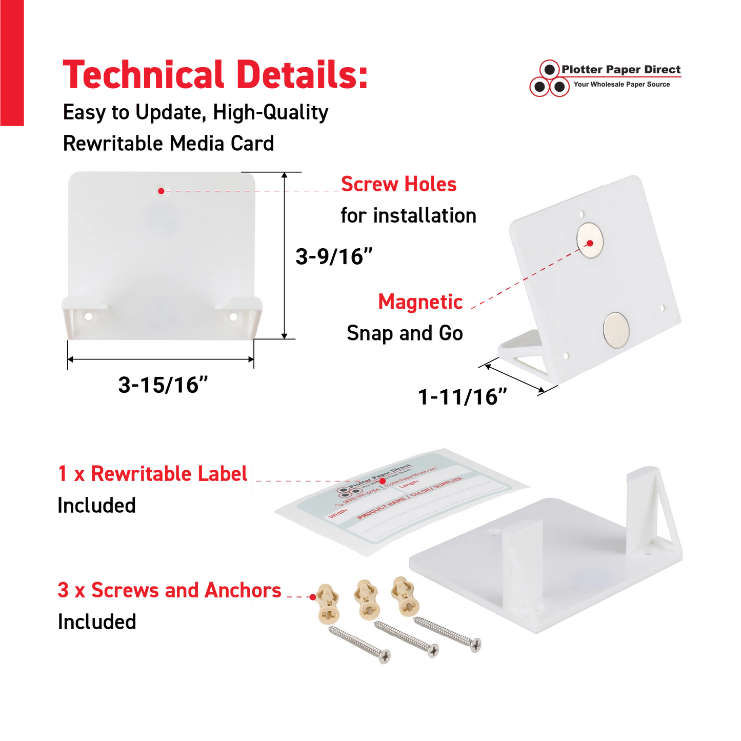 White Magnetic MediaCards Organizer, Store up to 10 MediaCards for 3" Core
