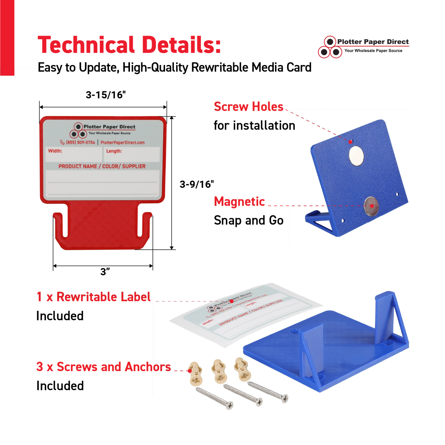 Blue MediaCards Kit for Vinyl Roll Storage – 10 Writable Double-Sided Cards for 3" Core Rolls with Blue Magnetic Organizer – Label & Track Media Easily