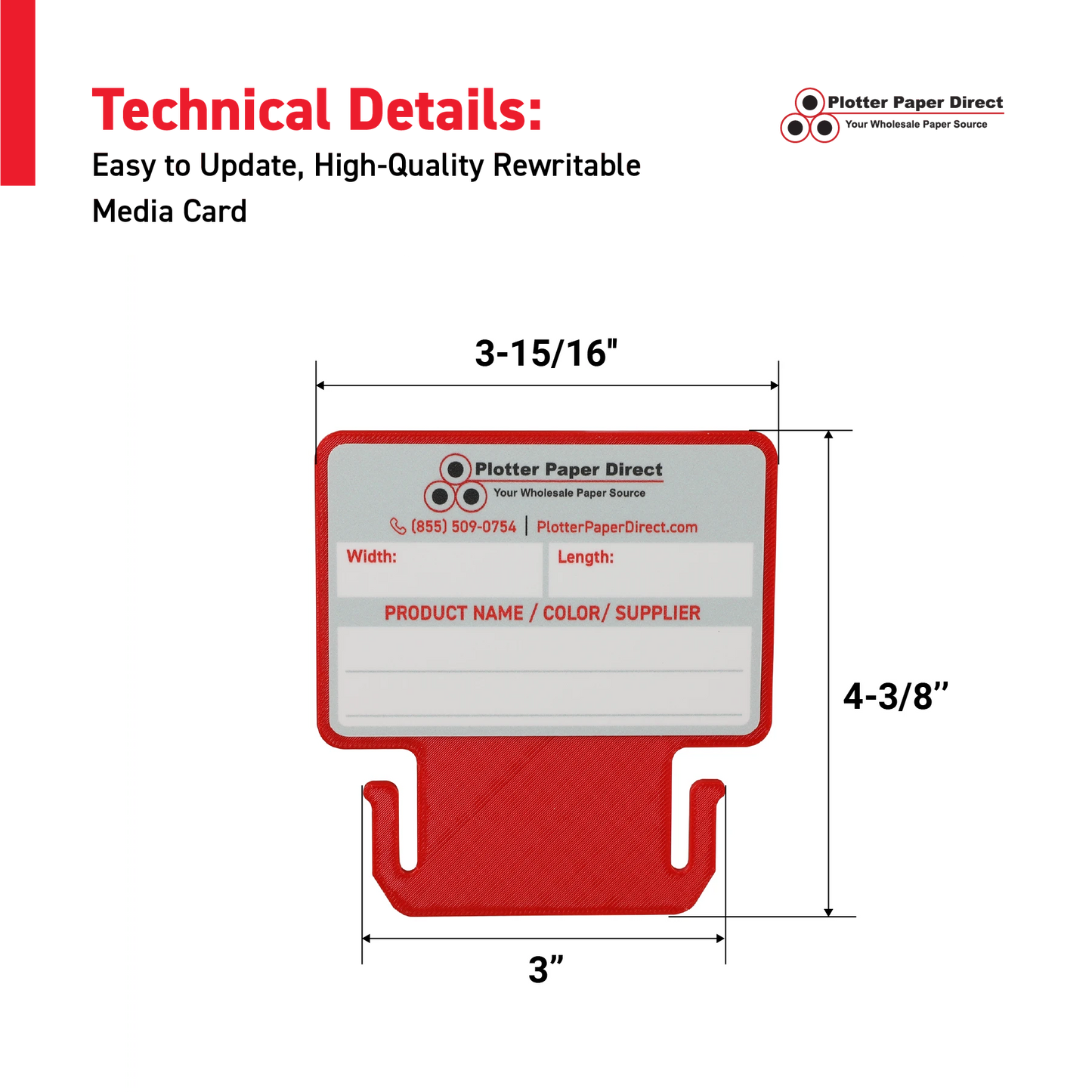 Red MediaCards for Vinyl Roll Storage – Writable Labeling Cards for 3" Core Rolls – Double-Sided Design with Fields for Product & Order Info