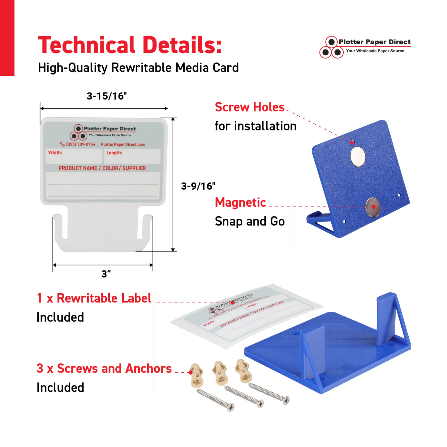 White MediaCards Kit for Vinyl Roll Storage – 10 Writable Double-Sided Cards for 3" Core Rolls with Blue Magnetic Organizer – Label & Track Media Easily