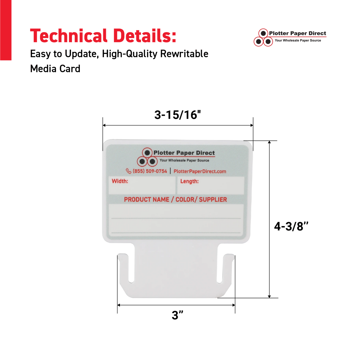 White MediaCards for Vinyl Roll Storage – Writable Labeling Cards for 3" Core Rolls – Double-Sided Design with Fields for Product & Order Info