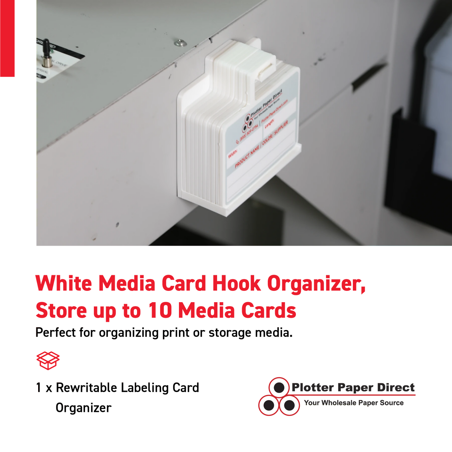 White MediaCards Hook Organizer, Store up to 10 MediaCards