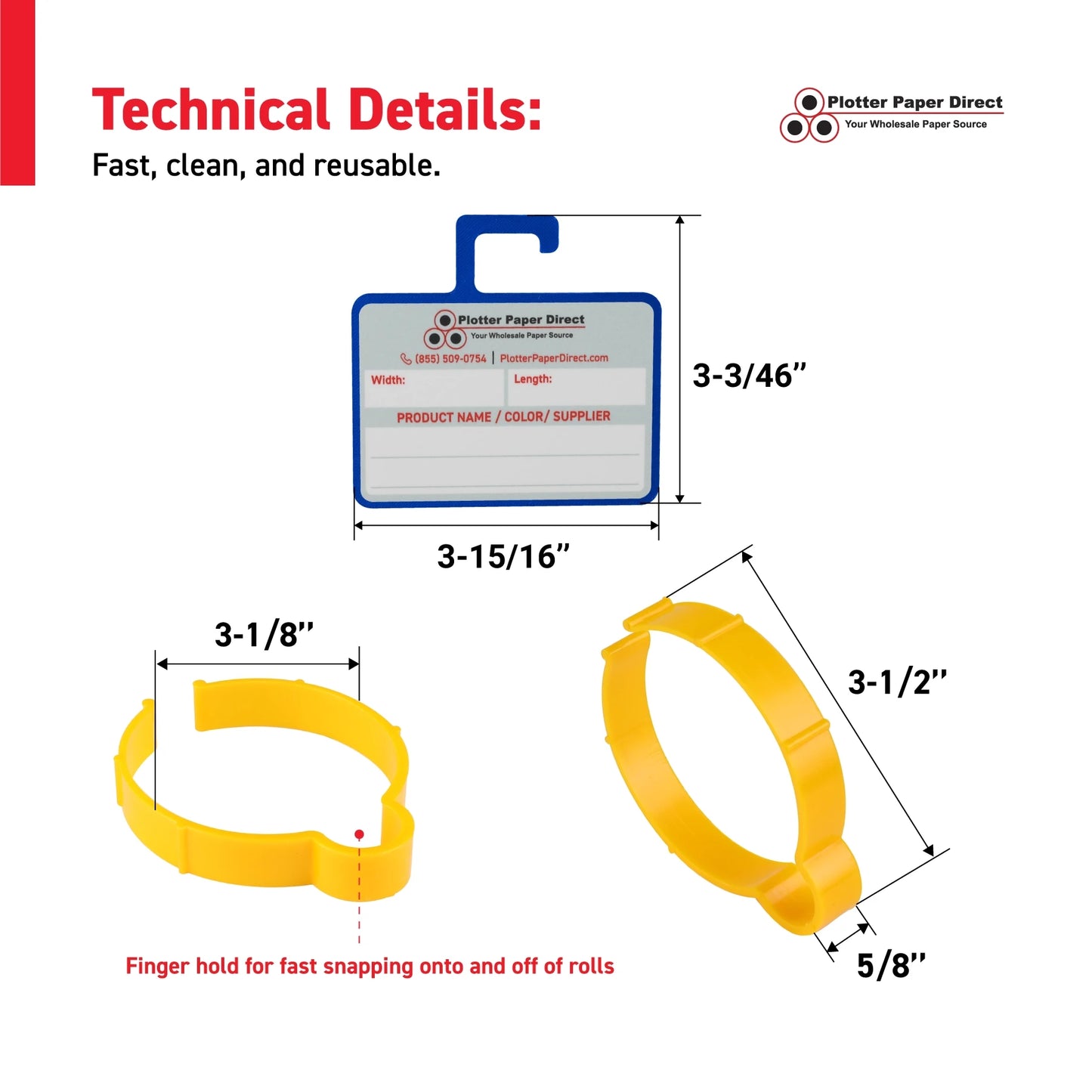 Vinyl Roll Storage Kit – 10 Yellow Retaining Clips & 10 Blue Writable MediaCards | Quick-Release Holders for 3" Core, Up to 5" Rolls | Double-Sided Labeling for Size, Color & Supplier