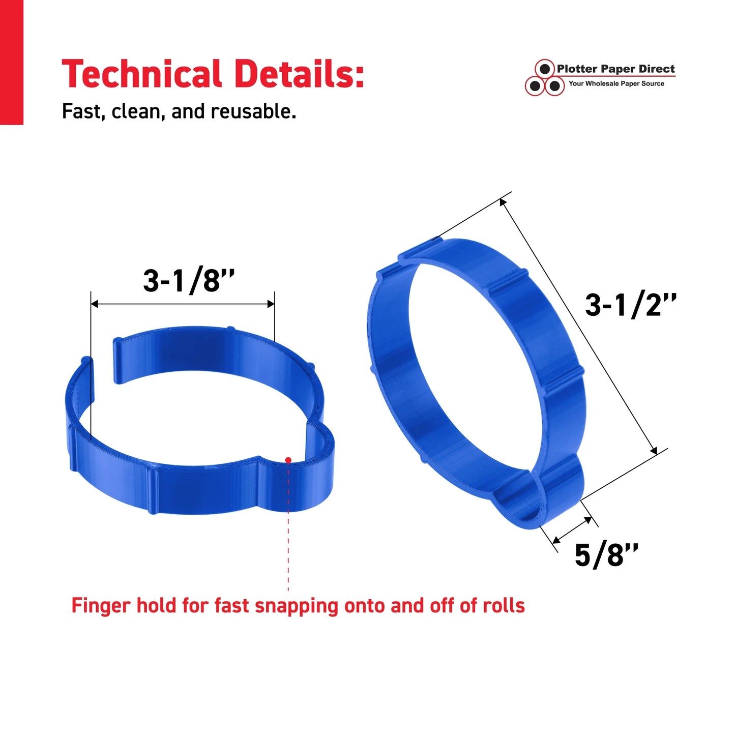Kit Of 10 Blue Vinyl Roll Retaining Clips, Quick-Release Plastic Media Holders, No Tape, No Damage, Fits 3" Core, Secures Up to 5" Diameter Rolls
