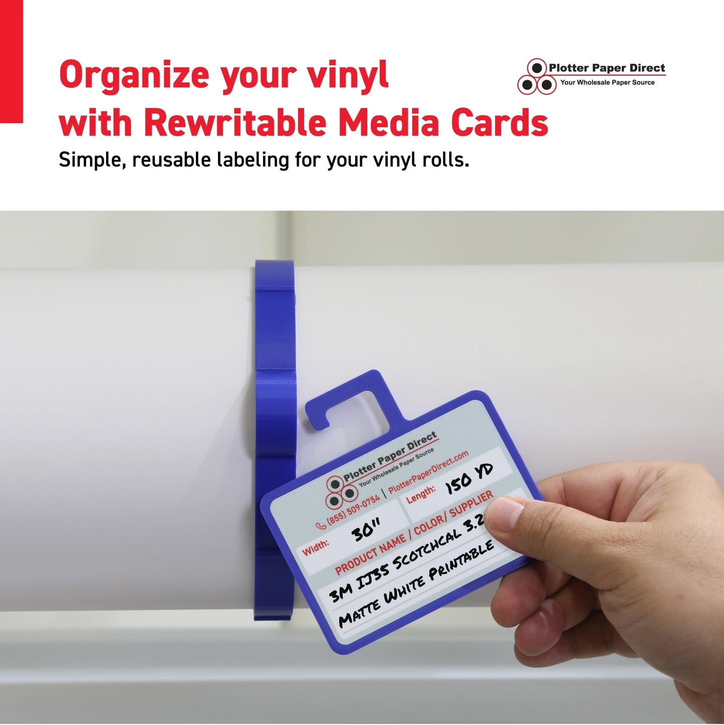 Kit Of 10 Blue Vinyl Roll Retaining Clips, Quick-Release Plastic Media Holders, No Tape, No Damage, Fits 3" Core, Secures Up to 5" Diameter Rolls