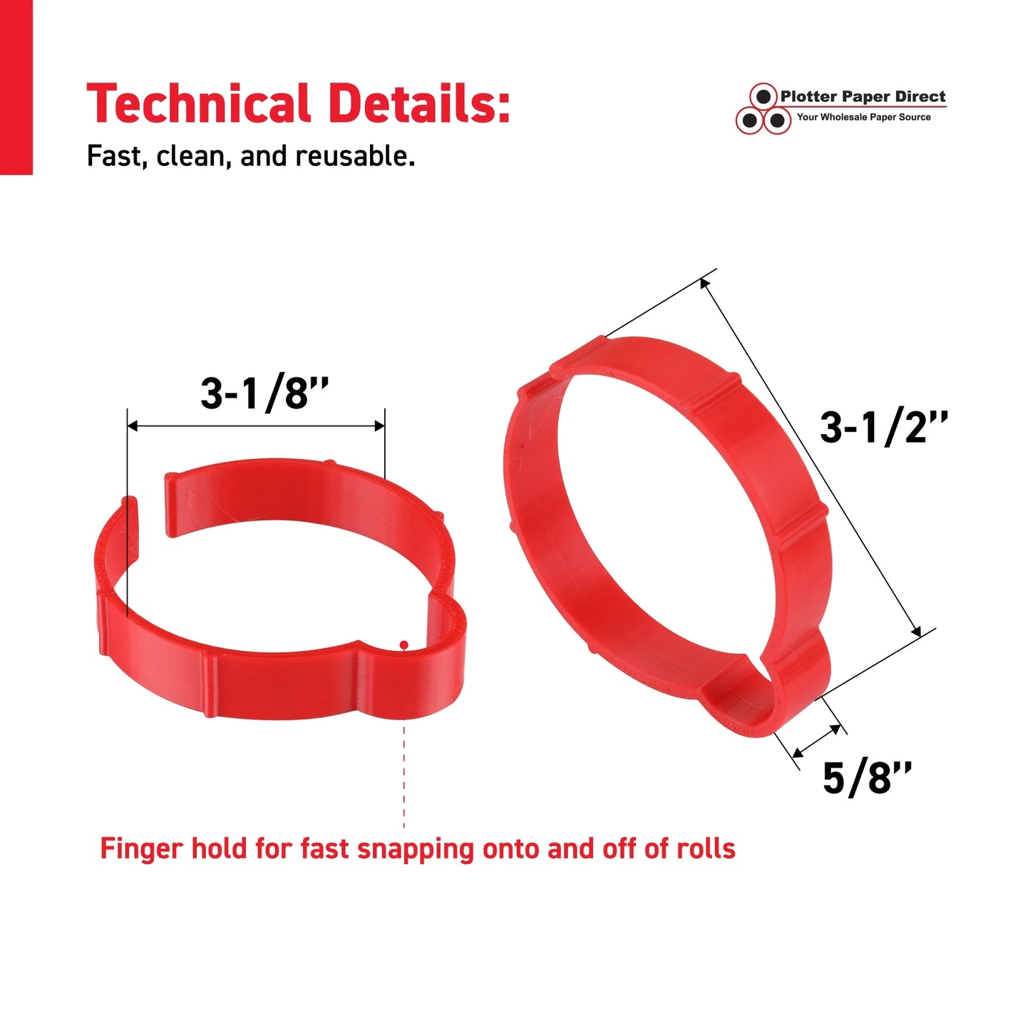 Red Vinyl Roll Retaining Clips, Quick-Release Plastic Media Holders, No Tape, No Damage, Fits 3" Core, Secures Up to 5" Diameter Rolls