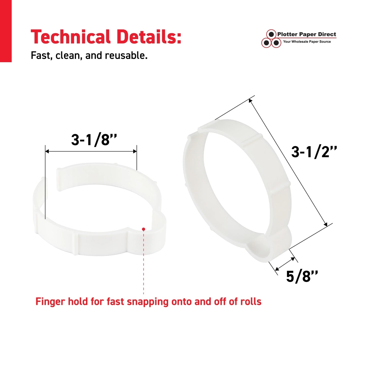 Kit Of 10 White Vinyl Roll Retaining Clips, Quick-Release Plastic Media Holders, No Tape, No Damage, Fits 3" Core, Secures Up to 5" Diameter Rolls