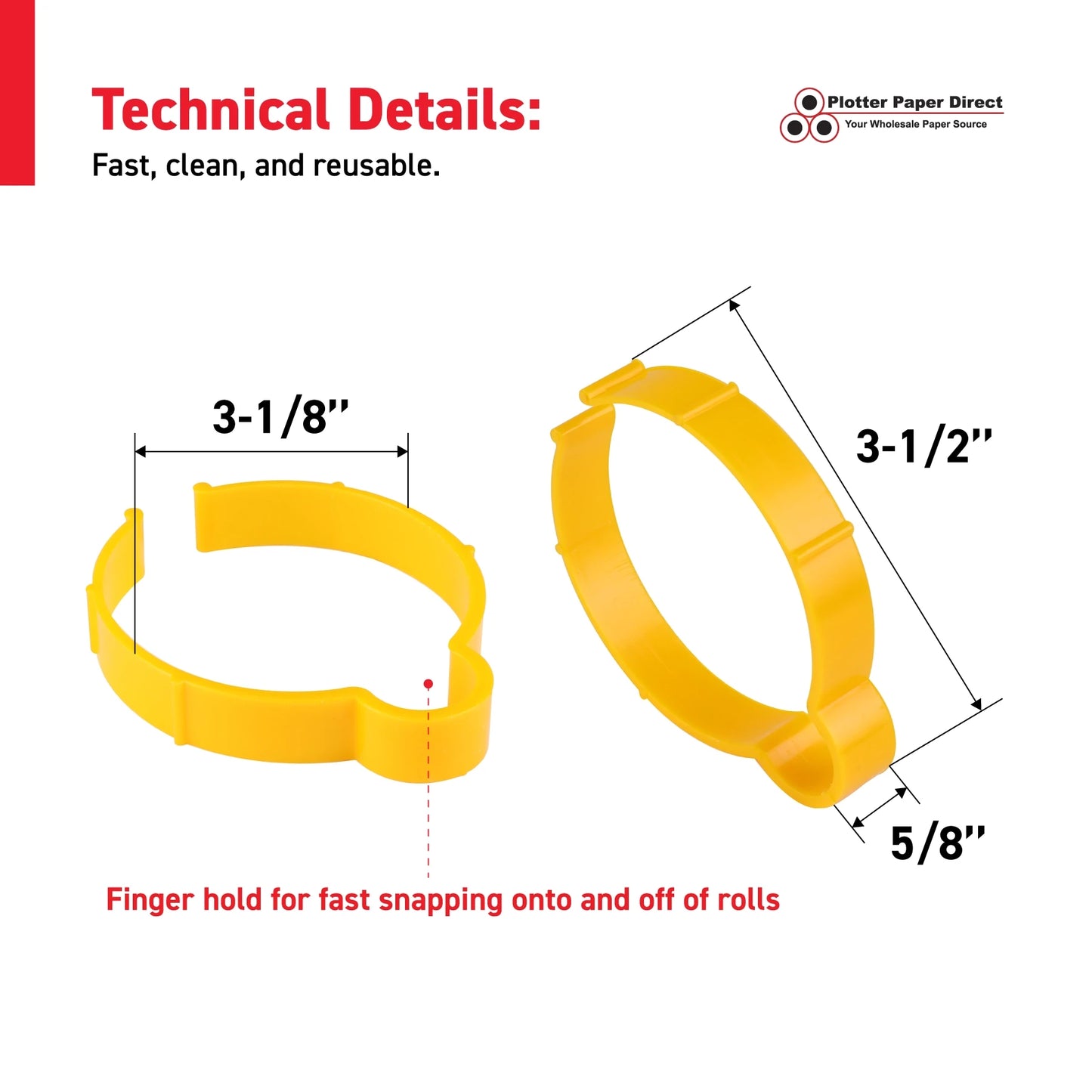 Yellow Vinyl Roll Retaining Clips, Quick-Release Plastic Media Holders, No Tape, No Damage, Fits 3" Core, Secures Up to 5" Diameter Rolls