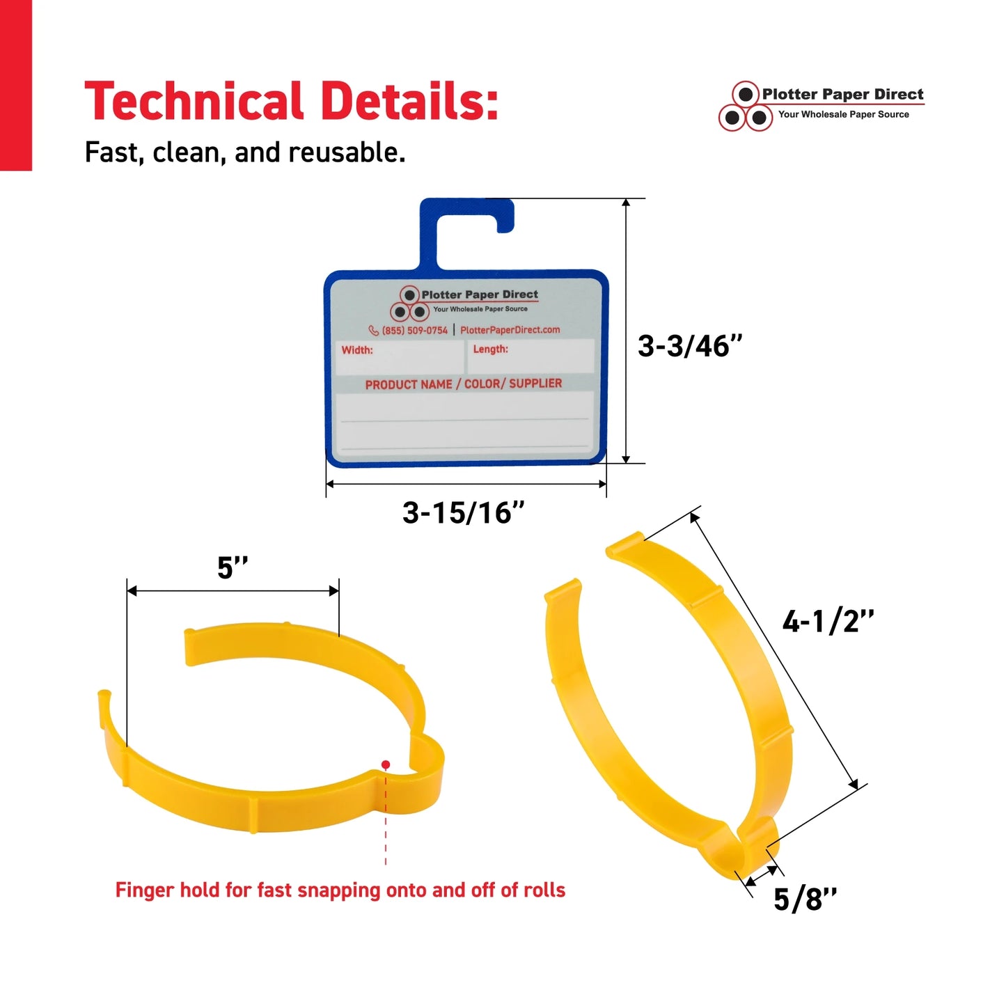 Vinyl Roll Storage Kit – 10 Yellow Retaining Clips & 10 Blue Writable MediaCards | Quick-Release Holders for 4" Core, Up to 6" Rolls | Double-Sided Labeling for Size, Color & Supplier