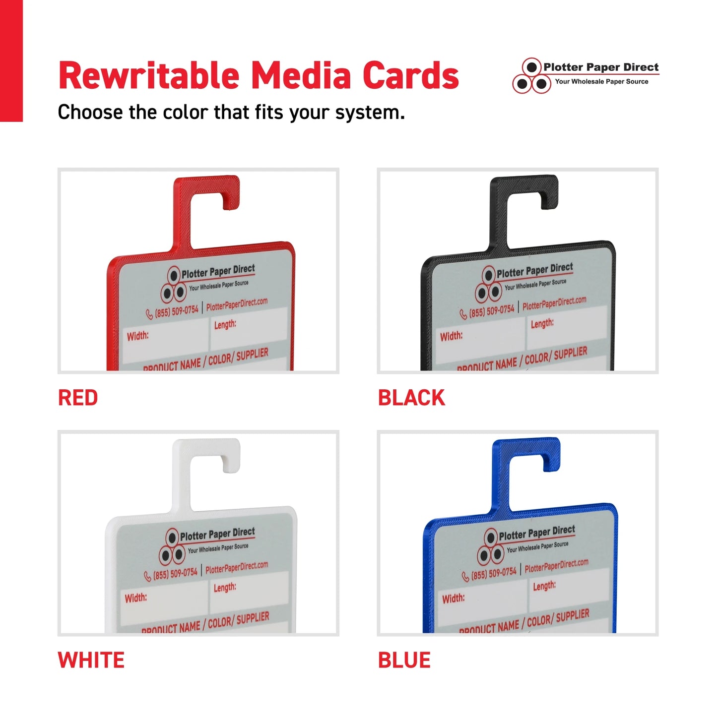 Vinyl Roll Storage Kit – 10 Yellow Retaining Clips & 10 Blue Writable MediaCards | Quick-Release Holders for 4" Core, Up to 6" Rolls | Double-Sided Labeling for Size, Color & Supplier