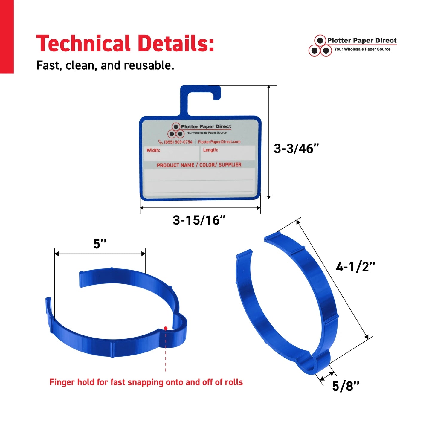 Vinyl Roll Storage Kit – 10 Blue Retaining Clips & 10 Blue Writable MediaCards | Quick-Release Holders for 4" Core, Up to 6" Rolls | Double-Sided Labeling for Size, Color & Supplier