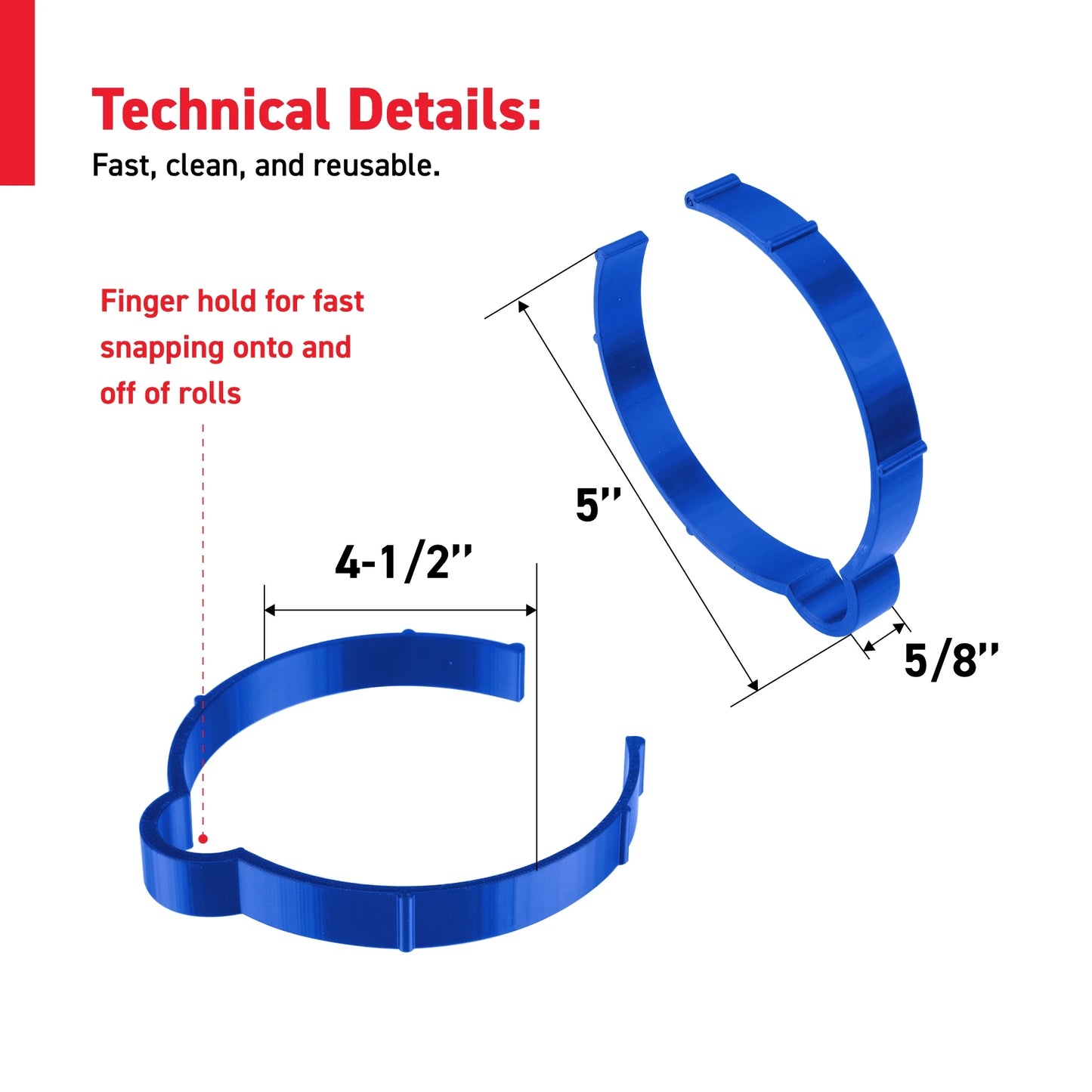 Blue Vinyl Roll Retaining Clips, Quick-Release Plastic Media Holders, No Tape, No Damage, Fits 4" Core, Secures Up to 6" Diameter Rolls