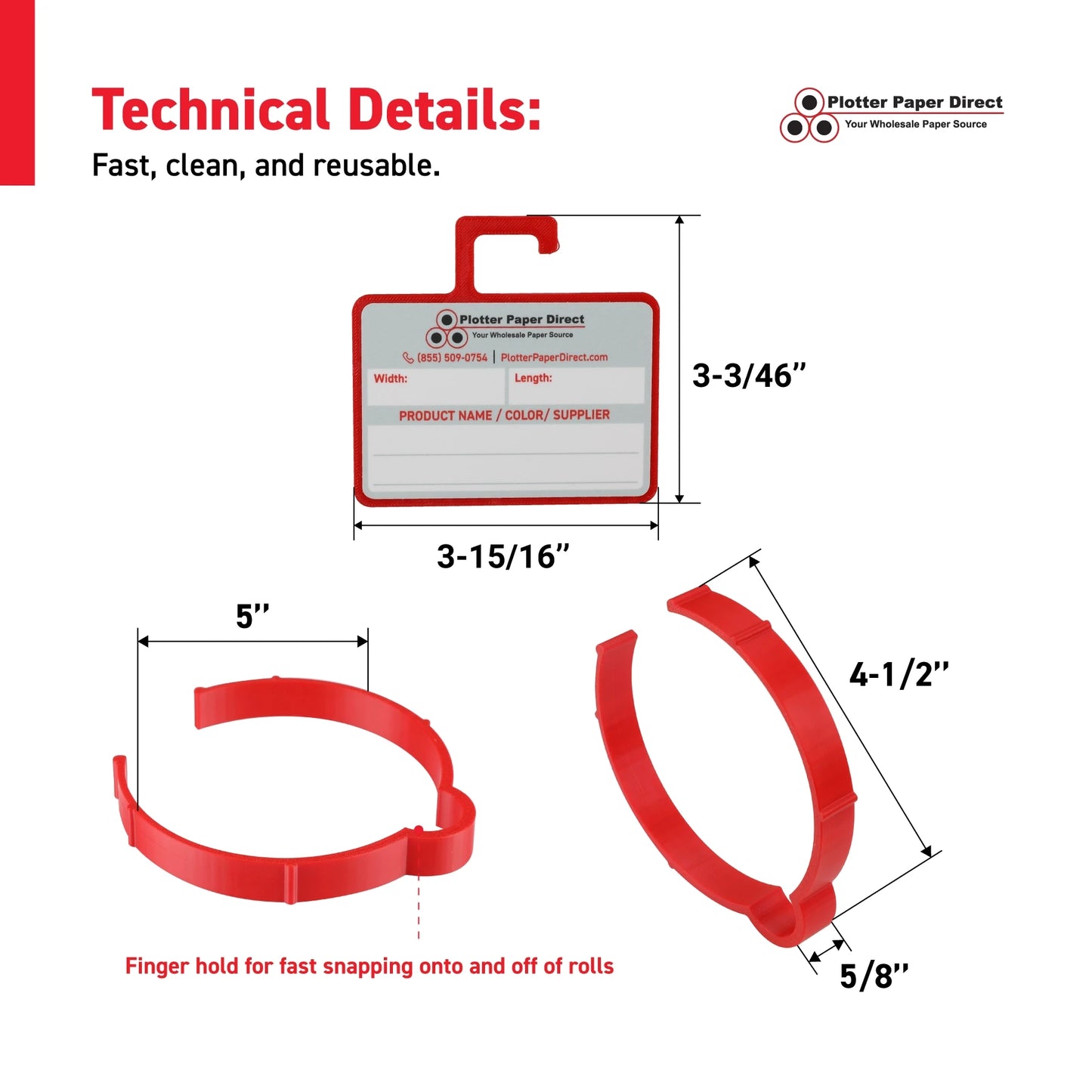 Vinyl Roll Storage Kit – 10 Red Retaining Clips & 10 Red Writable MediaCards | Quick-Release Holders for 4" Core, Up to 6" Rolls | Double-Sided Labeling for Size, Color & Supplier