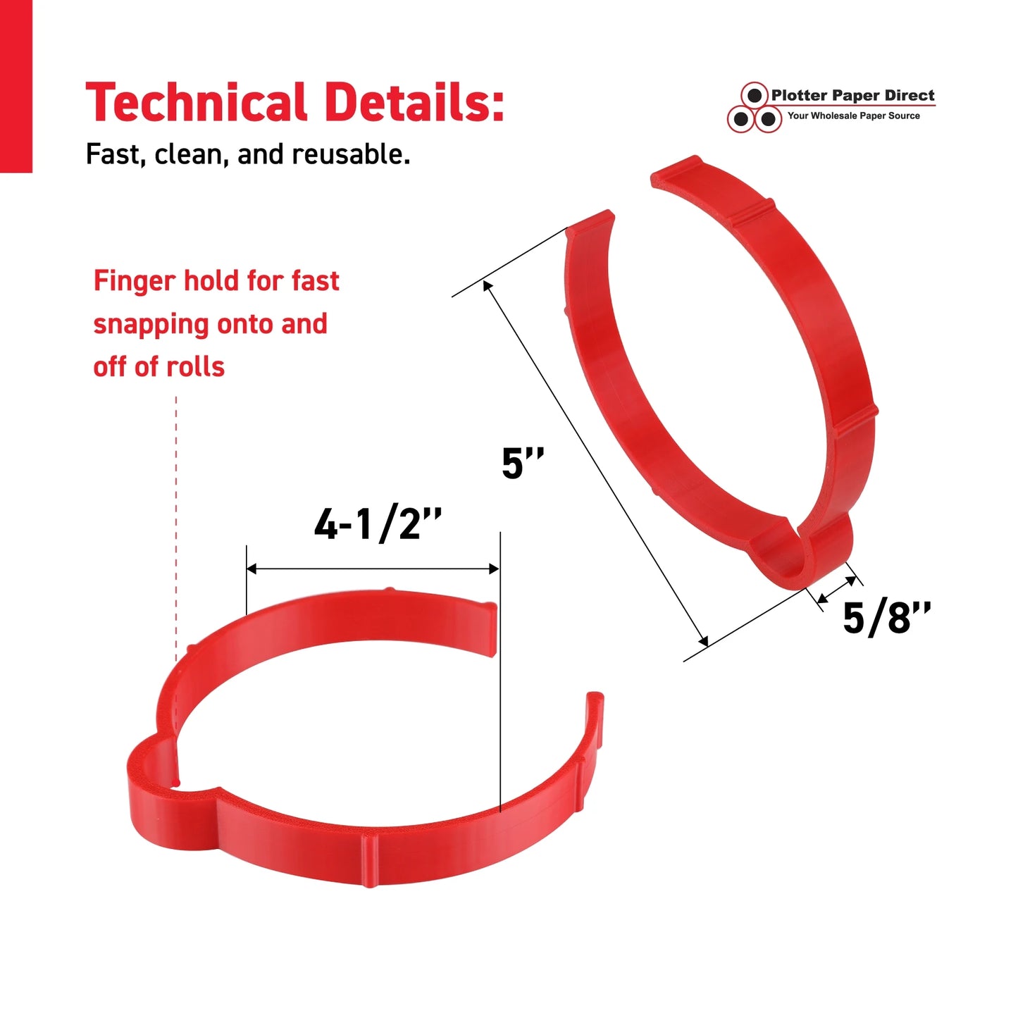 Red Vinyl Roll Retaining Clips, Quick-Release Plastic Media Holders, No Tape, No Damage, Fits 4" Core, Secures Up to 6" Diameter Rolls