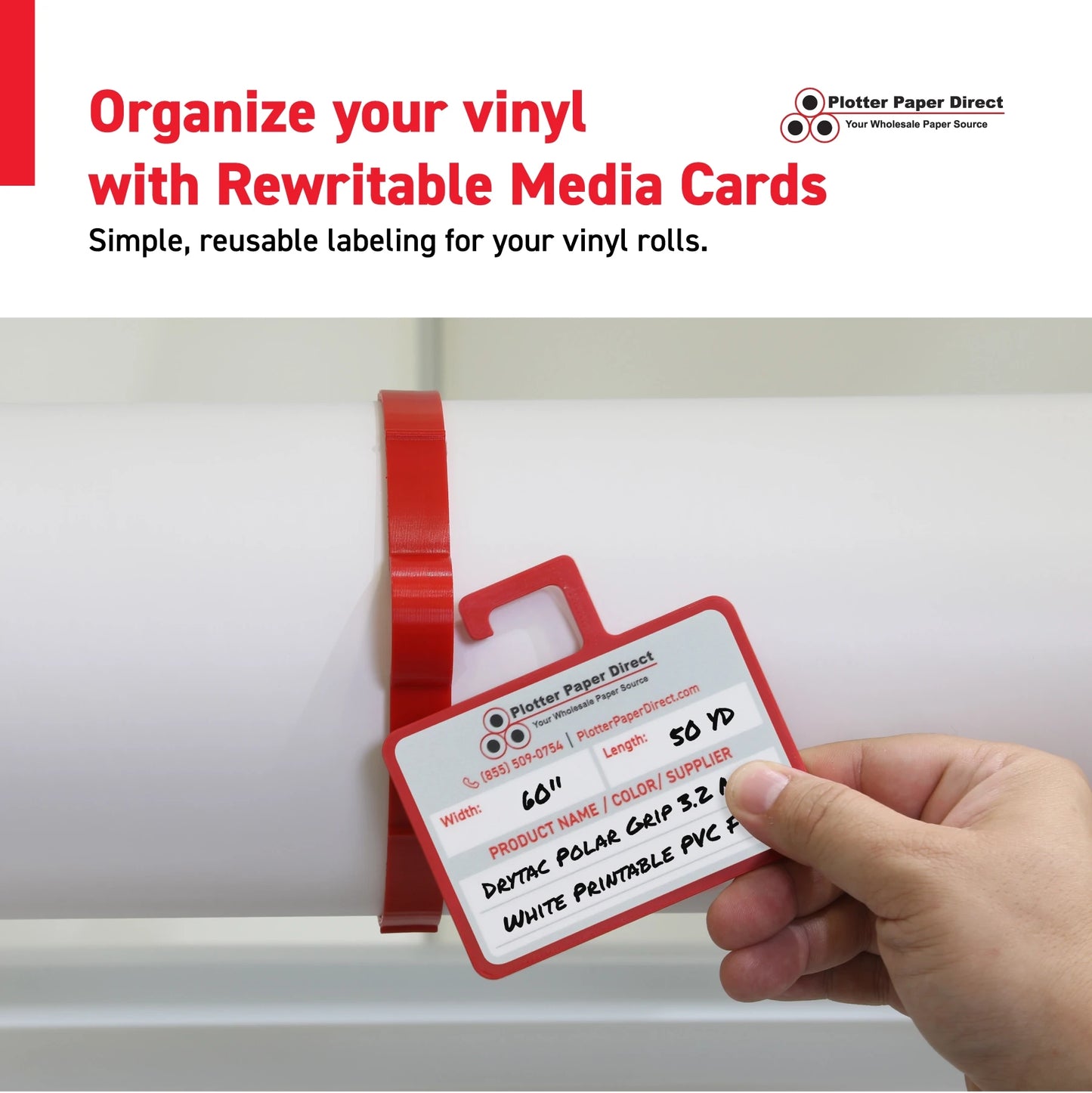 Red Vinyl Roll Retaining Clips, Quick-Release Plastic Media Holders, No Tape, No Damage, Fits 4" Core, Secures Up to 6" Diameter Rolls