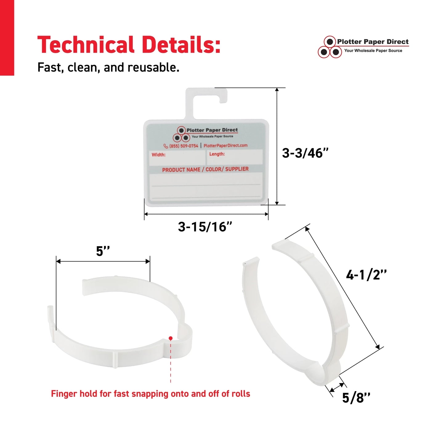 Vinyl Roll Storage Kit – 10 White Retaining Clips & 10 White Writable MediaCards | Quick-Release Holders for 4" Core, Up to 6" Rolls | Double-Sided Labeling for Size, Color & Supplier