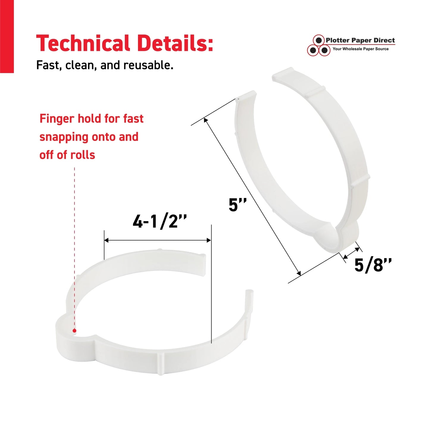 Kit Of 10 White Vinyl Roll Retaining Clips, Quick-Release Plastic Media Holders, No Tape, No Damage, Fits 4" Core, Secures Up to 6" Diameter Rolls
