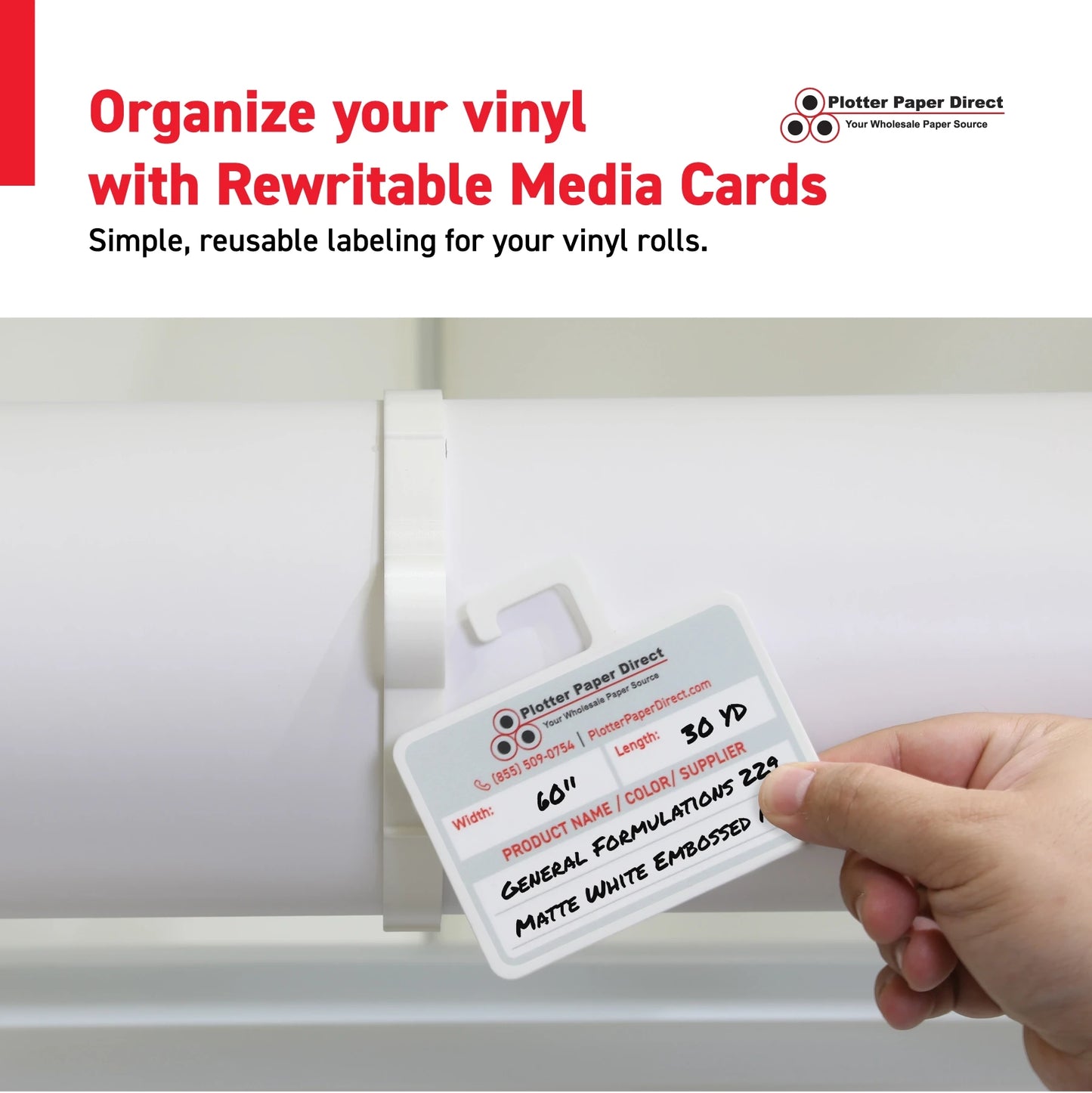 Kit Of 10 White Vinyl Roll Retaining Clips, Quick-Release Plastic Media Holders, No Tape, No Damage, Fits 4" Core, Secures Up to 6" Diameter Rolls