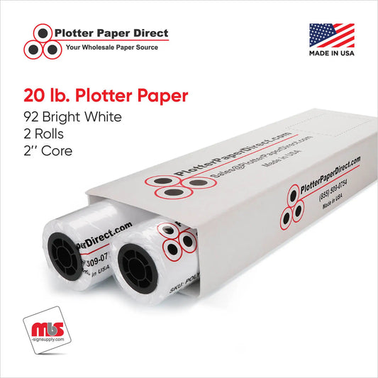 (2) 24'' x 300' Rolls - 20# Plotter Paper - 2'' Core