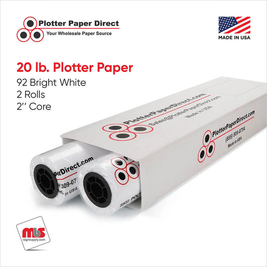 (2) 36'' x 300' Rolls - 20# Plotter Paper - 2'' Core