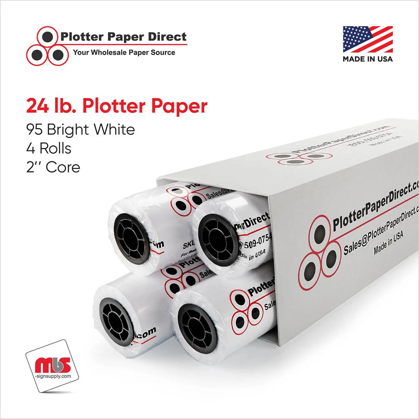 (4) 36'' x 150' Rolls - 24# Coated Bond - 2'' Core