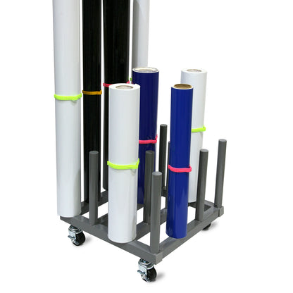 Rolling Floor Rack for Vinyl Roll Storage - Heavy Duty - 16 Spindles - 2'' Core
