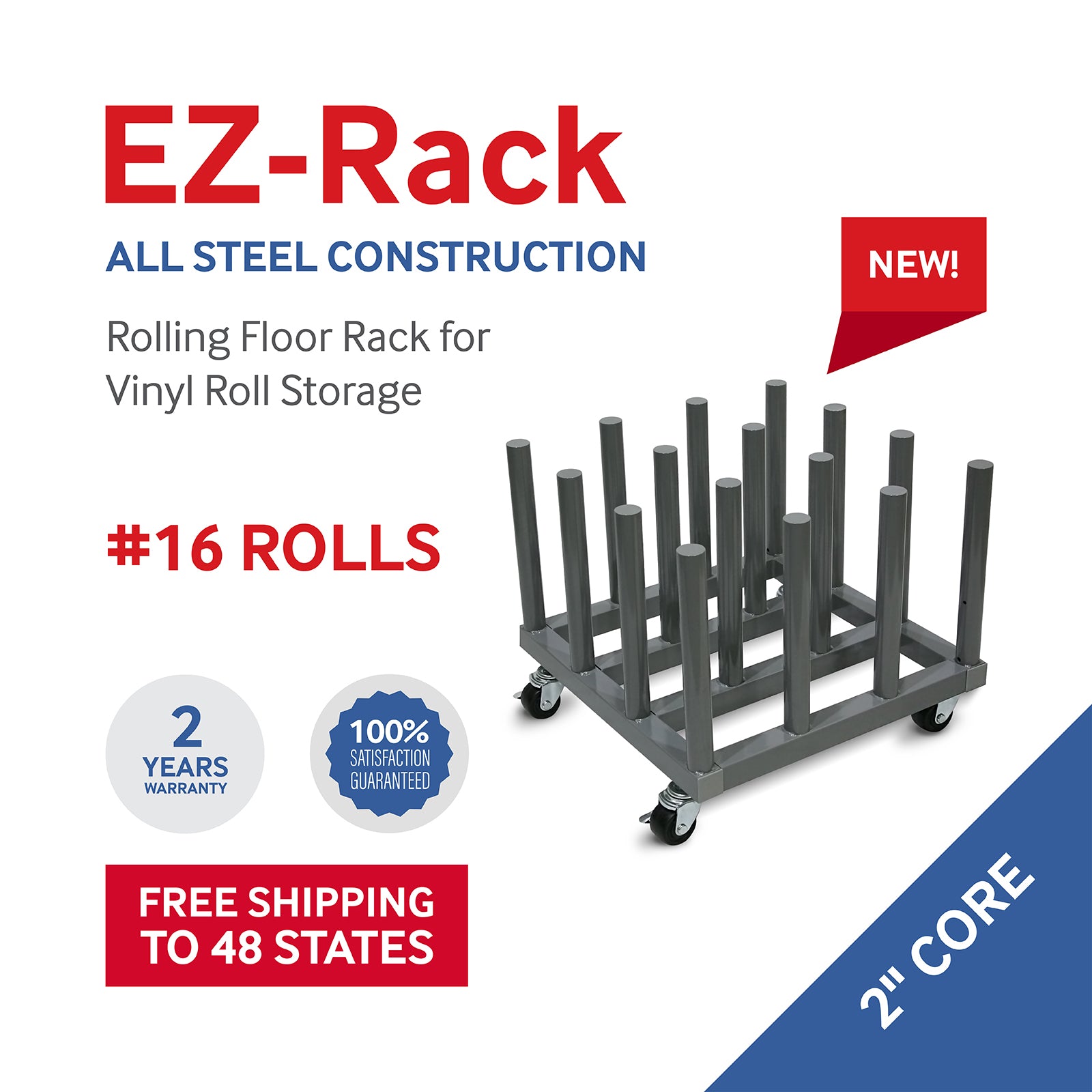 Rolling Floor Rack for Vinyl Roll Storage - Heavy Duty - 16 Spindles ...