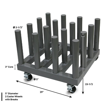 Rolling Floor Rack for Vinyl Roll Storage - Super Heavy Duty - 16 Spindles - 3'' Core