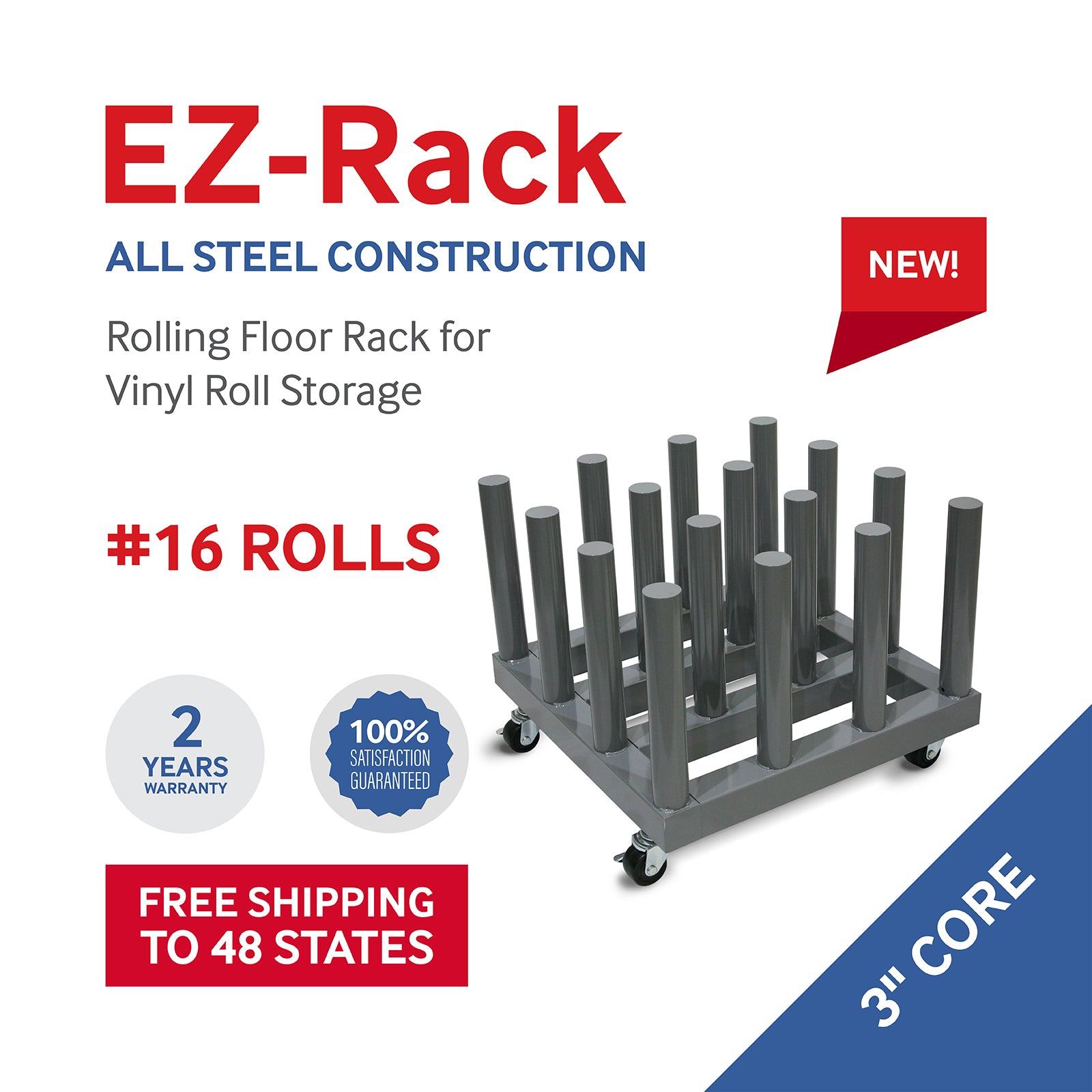 Rolling Floor Rack for Vinyl Roll Storage - Super Heavy Duty - 16 Spin ...