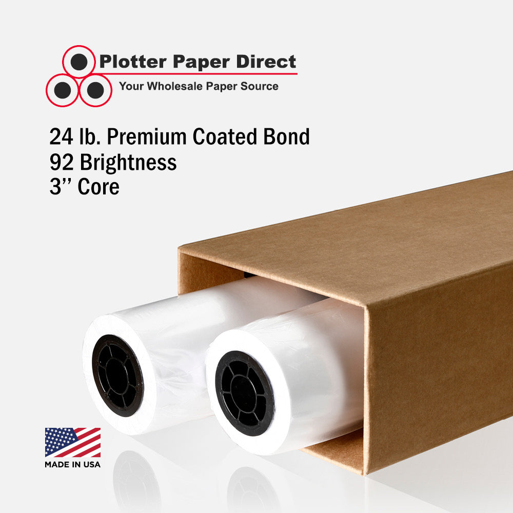 24'' x 450' Rolls - 24 lb Premium 1 Side Coated White Inkjet Engineering Bond on 3'' Core (Pack of 2)