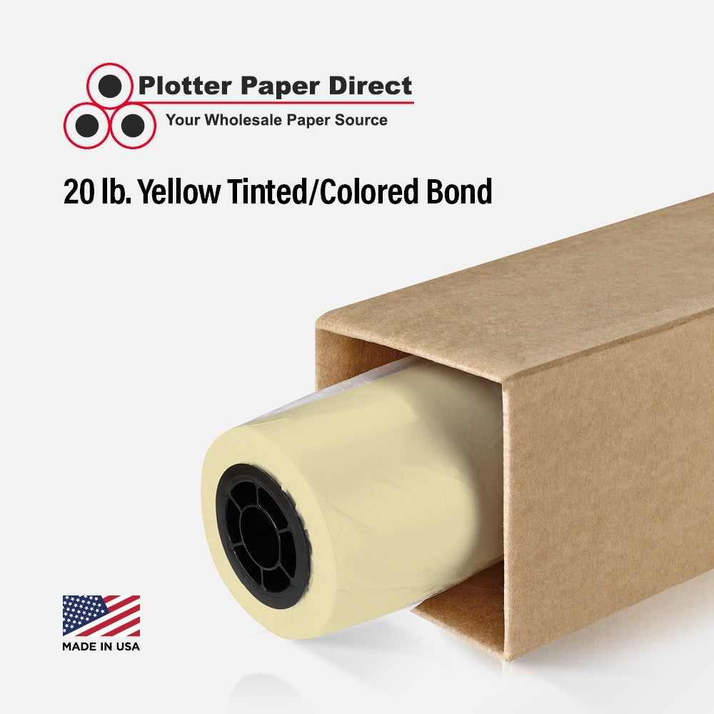 18'' x 300' Rolls - 20 lb Yellow Tinted/Colored Bond Plotter Paper on 2'' Core
