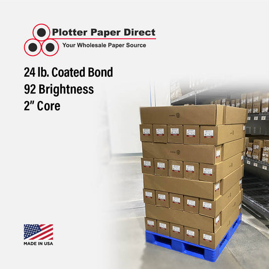 24'' x 300' Rolls - 24# Coated Bond - 2'' Core (Pallet of 100)