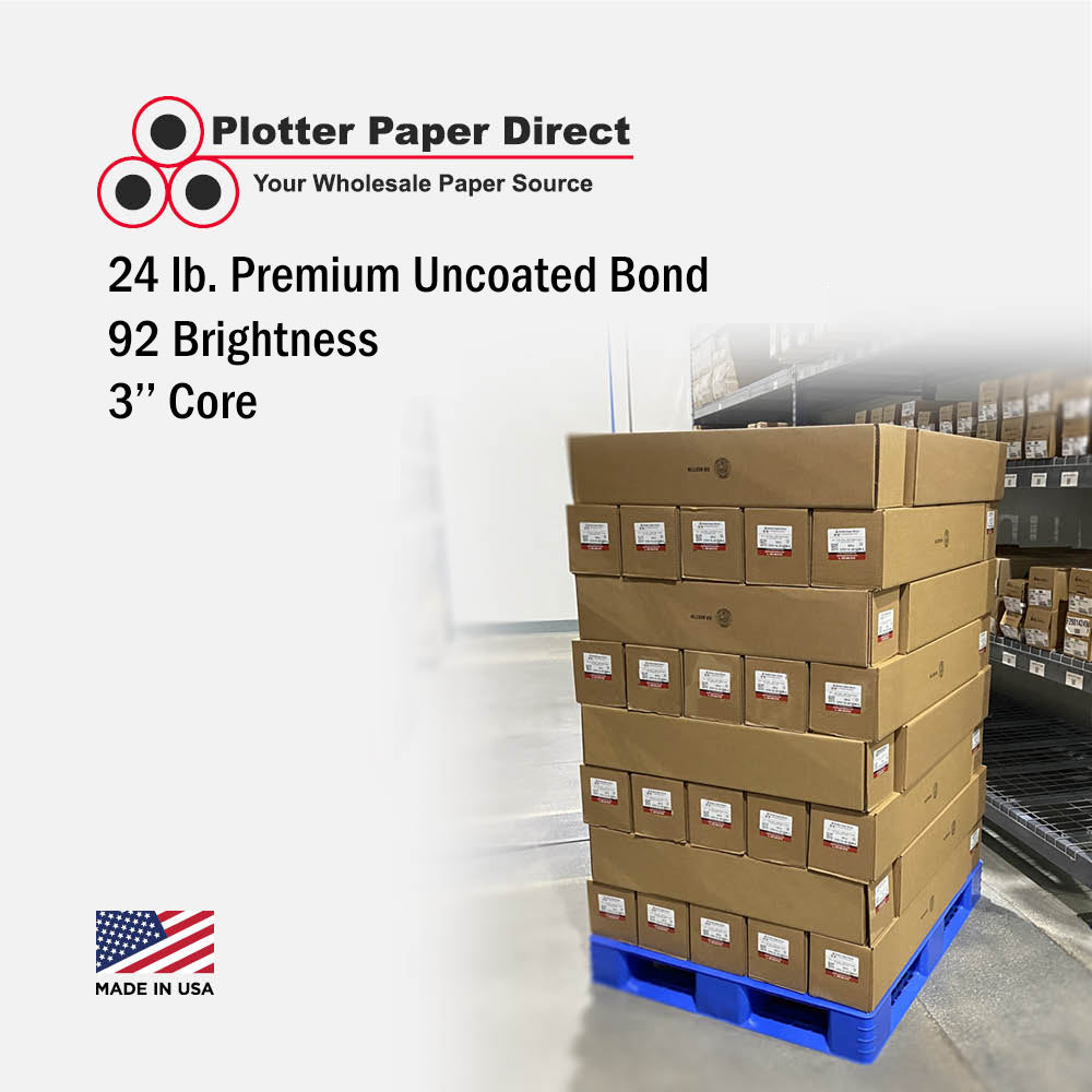 24'' x 450' Rolls - 24 lb Premium White Inkjet Engineering Bond on 3'' Core (Pallet of 42)