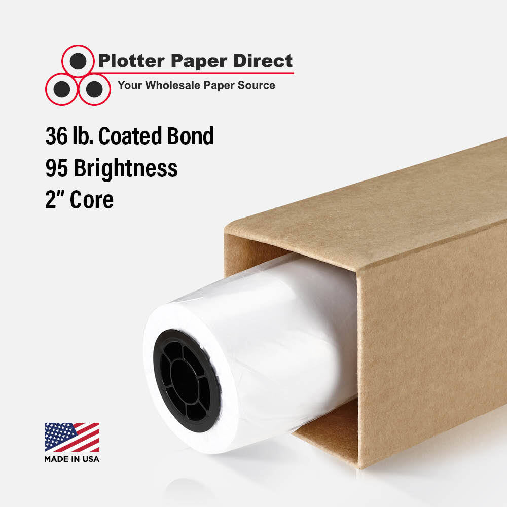 (1) 24'' x 200' Roll - 36# Coated Bond - 2'' Core – Plotter Paper Direct