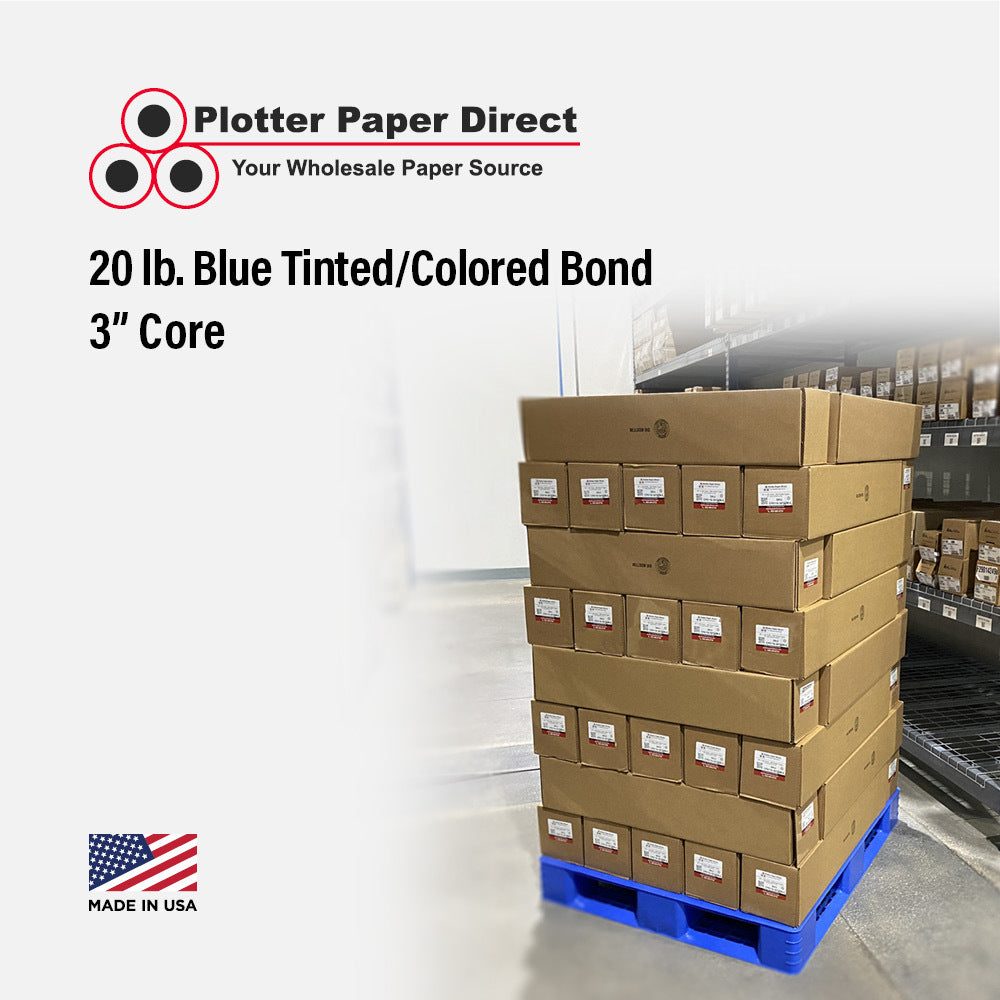 30'' x 500' Rolls - 20# Blue Tinted/Colored Bond - 3'' Core (Pallet of 42)