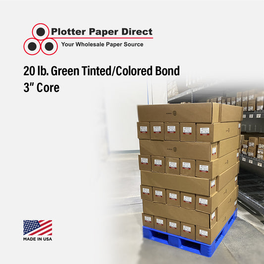 18'' x 500' Rolls - 20# Green Tinted/Colored Bond - 3'' Core (Pallet of 42)