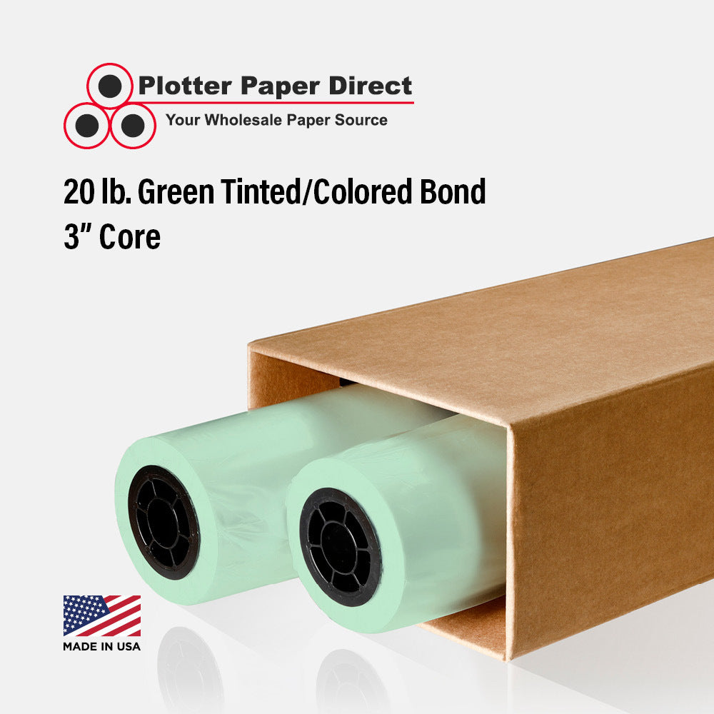 (2) 36'' x 500' Rolls - 20# Green Tinted/Colored Bond - 3'' Core