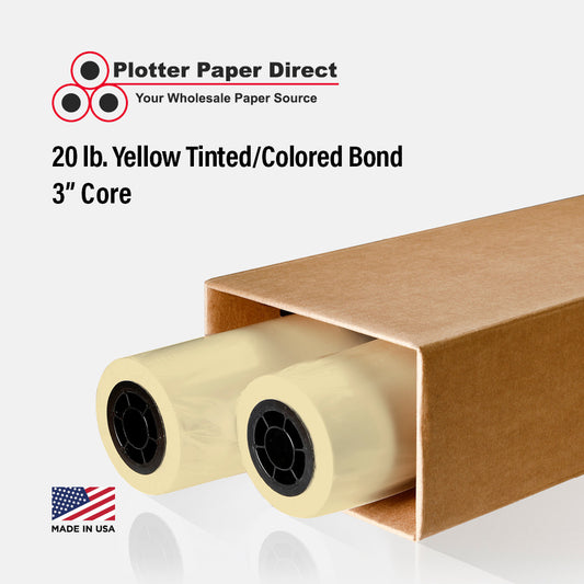(2) 36'' x 500' Rolls - 20# Yellow Tinted/Colored Bond - 3'' Core