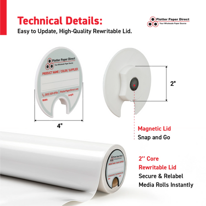 2" Core Rewritable White Lid for Media Rolls