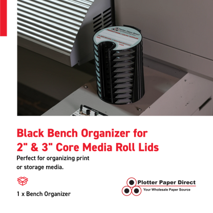 Black Bench Organizer for 2" & 3" Core Media Roll Lids – Durable & Space-Saving