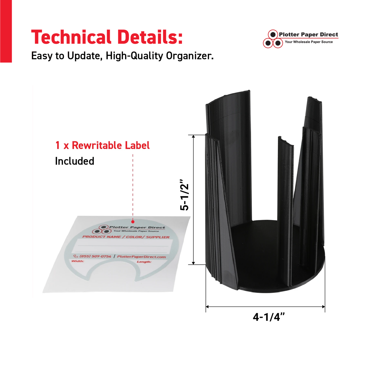 Black Bench Organizer for 2" & 3" Core Media Roll Lids – Durable & Space-Saving