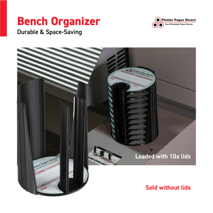 Black Bench Organizer for 2" & 3" Core Media Roll Lids – Durable & Space-Saving