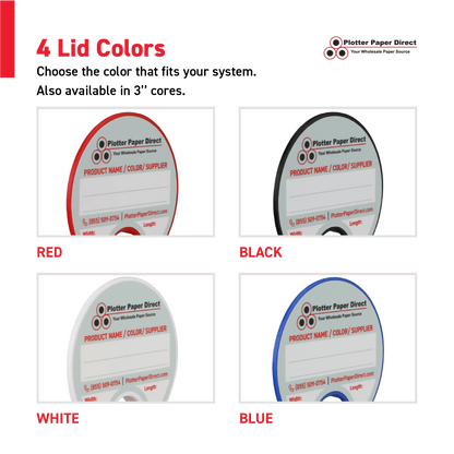 Kit of 10 Rewritable Red Lids for 2" Core Media Rolls + 1 Blue Bench Organizer for 2" & 3" Cores – Durable Storage & Organization for Print Shops and Studios