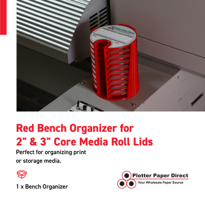 Red Bench Organizer for 2" & 3" Core Media Roll Lids – Durable & Space-Saving