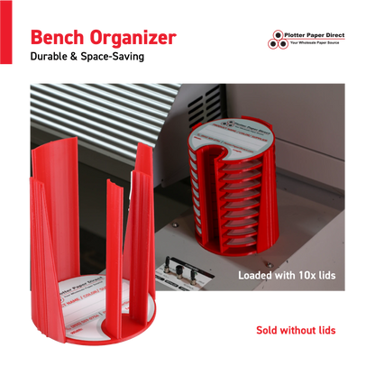Red Bench Organizer for 2" & 3" Core Media Roll Lids – Durable & Space-Saving