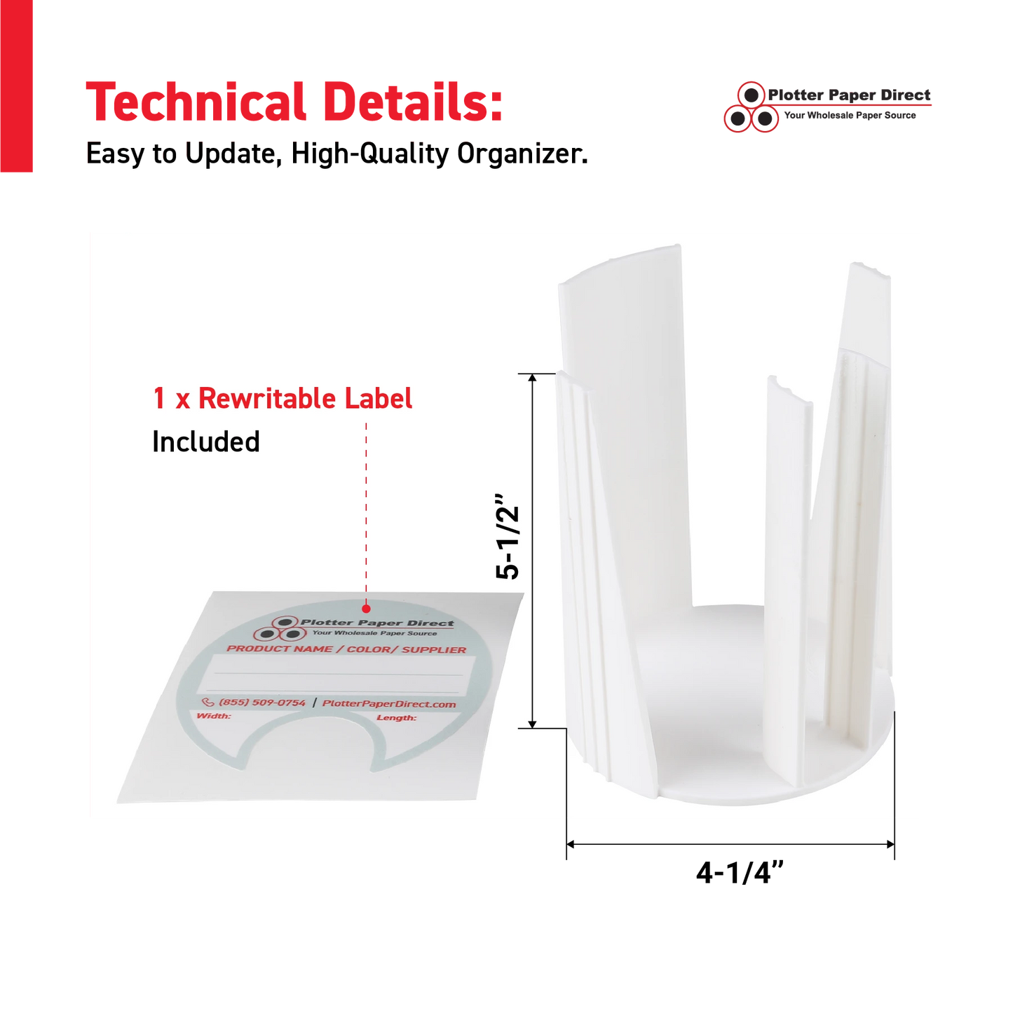 White Bench Organizer for 2" & 3" Core Media Roll Lids – Durable & Space-Saving