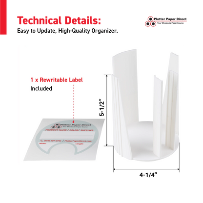 White Bench Organizer for 2" & 3" Core Media Roll Lids – Durable & Space-Saving