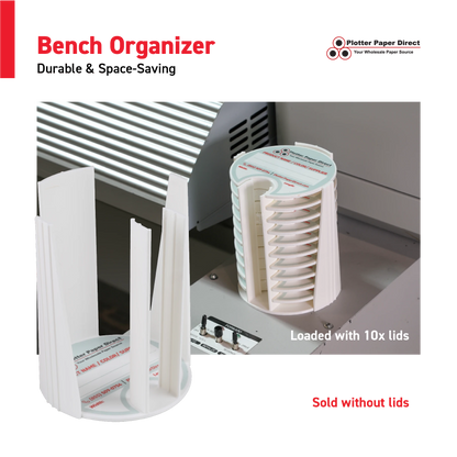 White Bench Organizer for 2" & 3" Core Media Roll Lids – Durable & Space-Saving