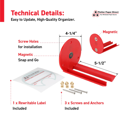 Red Magnetic Wall Organizer for 2" & 3" Core Media Roll Lids – Space-Saving Storage for Print Shops, Vinyl Roll Accessories, Durable & Easy to Mount
